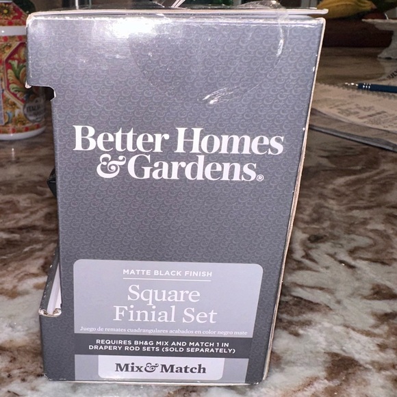 Better Homes & Gardens Square Finial Set for Curtain Rod Matte Black Finish - Picture 4 of 6